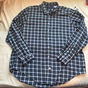 Ralph Lauren Mens XXL Plaid Button Down Shirt Navy Green Cotton Long Sleeve Logo